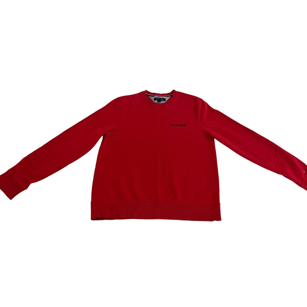 Tommy Hilfiger Mens Red Crewneck‎ Sweatshirt Pullover Logo Size Medium